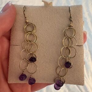 Gold and Purple Dangle Earrings
